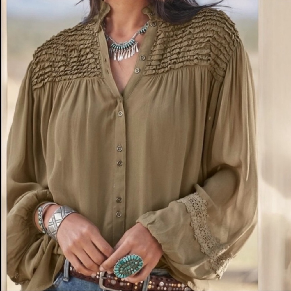 Sundance Ruffle Puff Sleeve Blouse Oversized Size Small